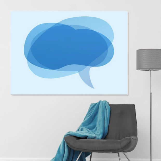 Dry-erase magnetic board Dymek 107 - Styled in a bright living room with light walls and a gray sofa.