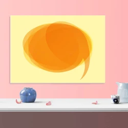 Round dry-erase magnetic board with a graphic design in shades of orange on a light background.