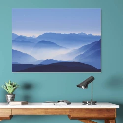 Magnetic whiteboard mountains 218 - Office setup with blue walls and wooden furniture.
