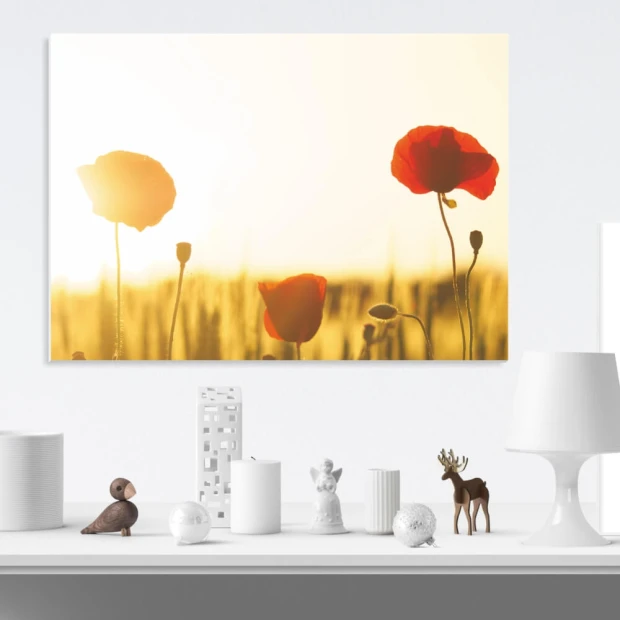 Magnetic whiteboard with poppies 200 - Styled in a bright interior with neutral-colored walls, minimalist design.