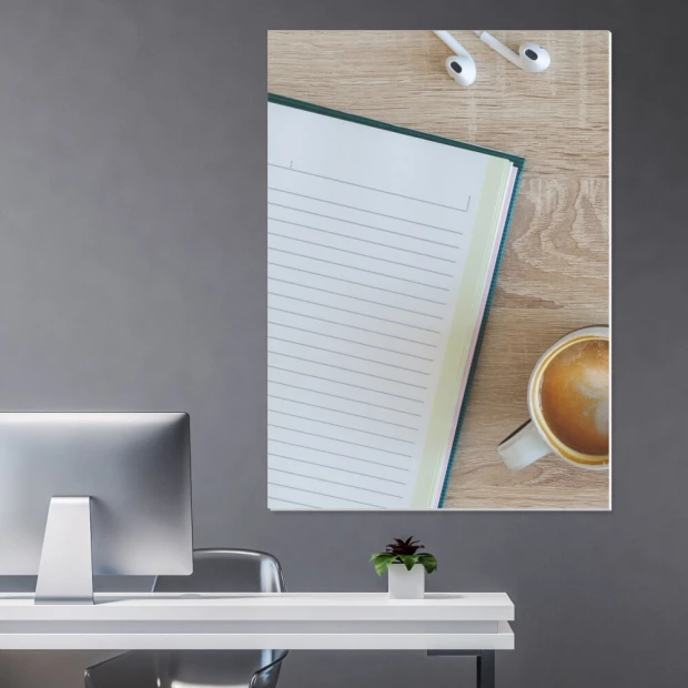 Magnetic whiteboard notebook 259 - Office setup with light walls and a wooden desk.