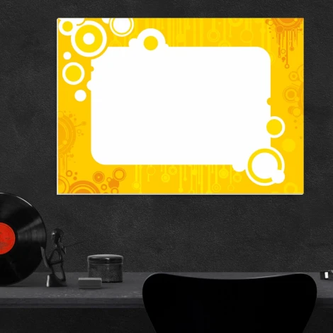 Magnetic whiteboard abstract 009 - Graphic design with a yellow background featuring circles of various sizes and shapes.