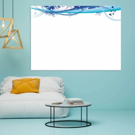 Magnetic whiteboard waves 01X 055 - Styled in a modern room with blue walls and light furniture.