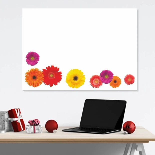 Magnetic whiteboard Gerbery 01X 074 - Graphic design with colorful flowers on a white background.