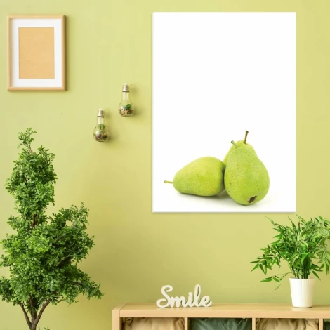 Magnetic whiteboard pears 226 - Styled in a living room with light green walls.