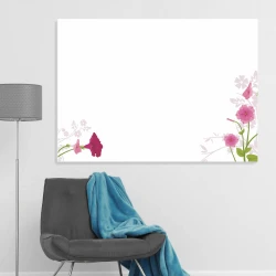 Magnetic whiteboard with floral design featuring pink flowers and leaves on a white background.