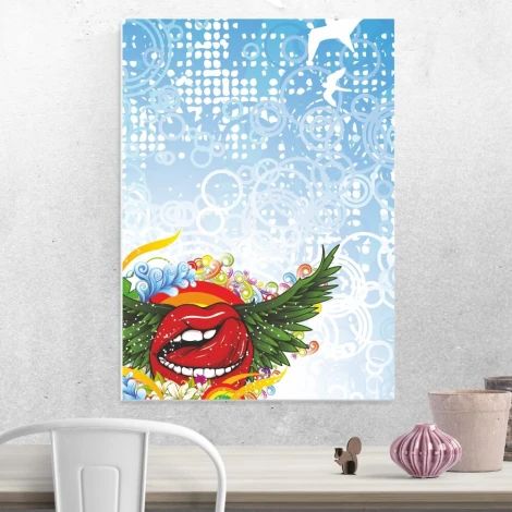 Magnetic dry-erase board 095 - Graphic design featuring lips with red lipstick, surrounded by decorative elements.