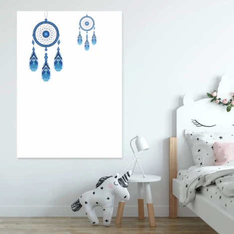 Magnetic dry-erase board with a dream catcher design featuring two dream catchers in shades of color.