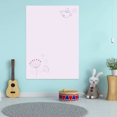 Magnetic dry-erase board for kids with dandelions and birds, perfect for brightening up a children\'s room.