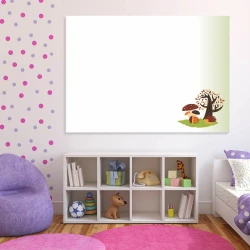 Magnetic dry-erase board for kids, hedgehog design, perfect for a child\'s room with white walls and pink accents.