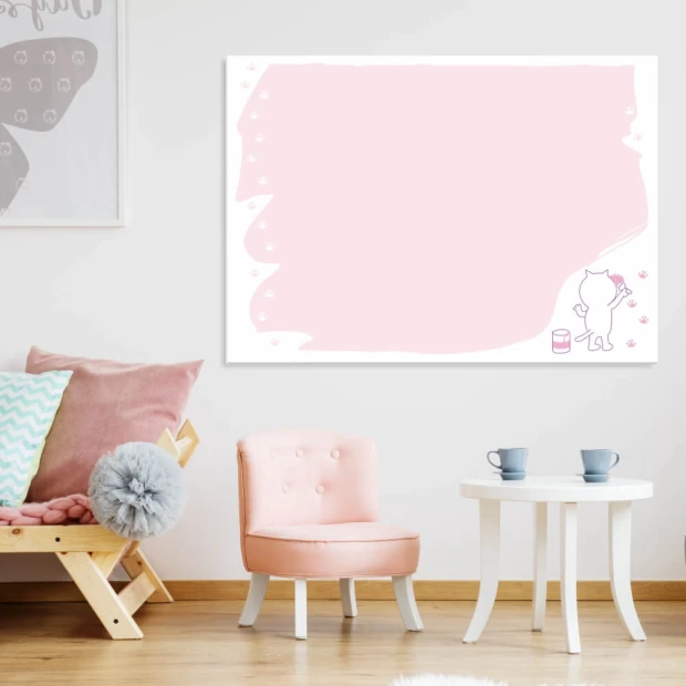 Dry-erase magnetic board for kids featuring a cat design, perfect for bright children\'s room decor.