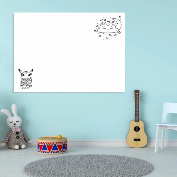 Magnetic dry-erase board for kids featuring a moon and cloud design, perfect for brightening up a child\'s room.