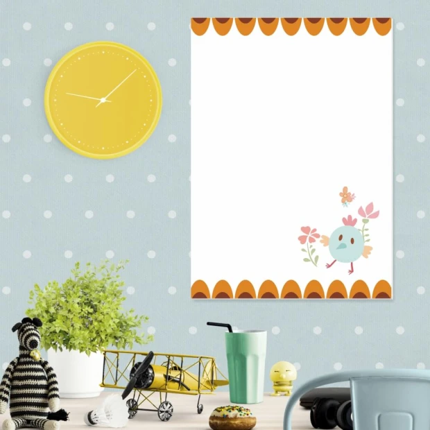 Magnetic dry-erase board for kids, chicken design, perfect for bright children\'s room decor.
