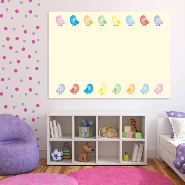 Magnetic dry-erase board for kids with chickens, perfect for brightening up a child\'s room.