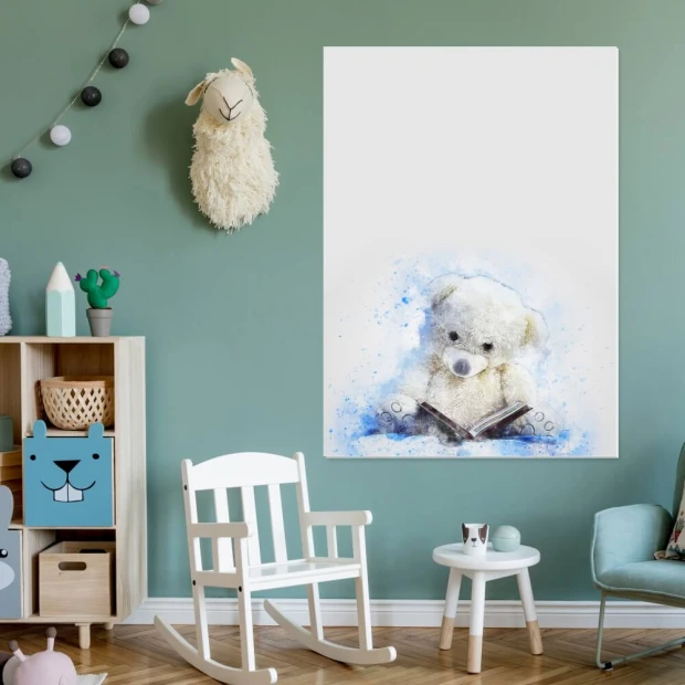 Magnetic dry-erase board for kids with bear design, ideal for a green-themed children\'s room.