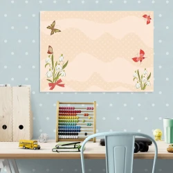 Magnetic dry-erase board for kids with butterflies and flowers, ideal for bright children\'s room decor.