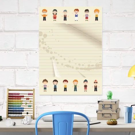 Magnetic dry-erase board for kids featuring characters, size 140 - Graphic design with child figures.