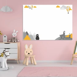 Dry-erase magnetic board with an alpaca bear design, perfect for a child\'s room with pink walls and light furniture.