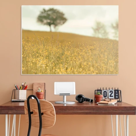 Magnetic whiteboard landscape 193 - Office setup with warm walls, wooden furniture, and plants.