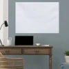 Magnetic whiteboard with leather finish, ideal for office decor. Blue walls and light wooden furniture.