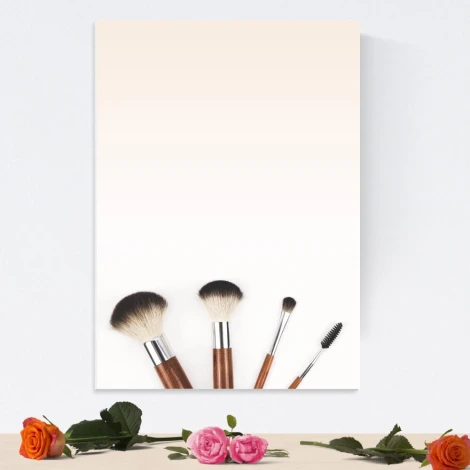 Magnetic whiteboard for makeup artists featuring graphic design and makeup brushes on a white background.