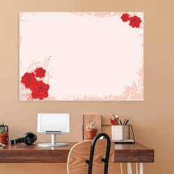 Magnetic whiteboard with a rose design in shades of red on a light background.