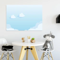 Dry-erase magnetic board with cloud design 339 - Styled in a bright room with blue and white walls.