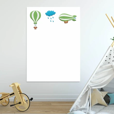 Magnetic dry-erase board for kids featuring balloon, cloud, and airship design.