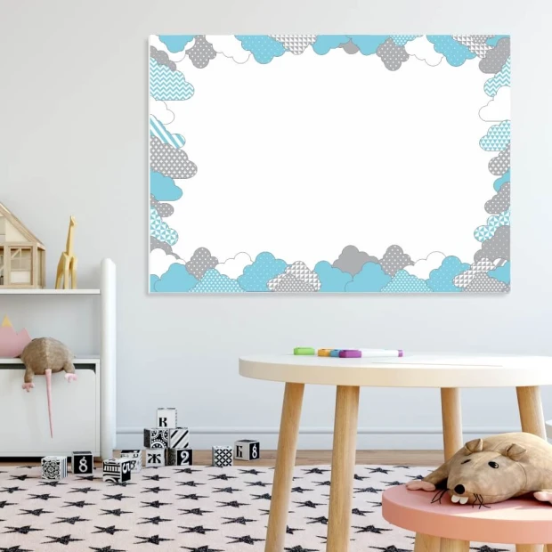 Dry-erase magnetic board for kids, cloud design - perfect for brightening up a children\'s room.