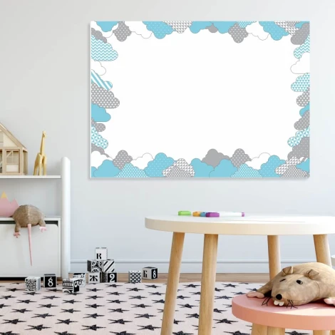 Dry-erase magnetic board for kids, cloud design - perfect for brightening up a children\'s room.