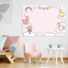 Dry-erase magnetic board for kids featuring clouds and alpacas on a pink background with a rainbow design.