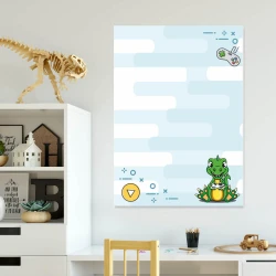 Dry-erase magnetic board for kids featuring a green dinosaur on a blue background. Model 567.