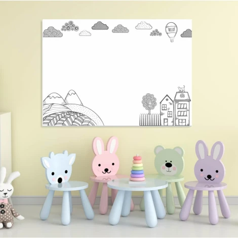 Dry-erase magnetic board for kids with house design, perfect for bright children\'s rooms and furniture.