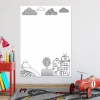 Magnetic dry-erase board for kids featuring houses, clouds, and a tree on a white background.