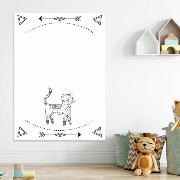 Magnetic dry-erase board for kids featuring a cat design, perfect for brightening up a child\'s room.