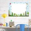 Magnetic dry-erase board for kids featuring a forest and birds design with trees and leaves against a sky background.
