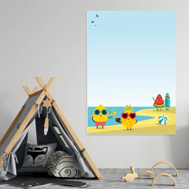 Magnetic dry-erase board for kids beach theme 568 - Decorated in a bright-colored children\'s room, in the corner.