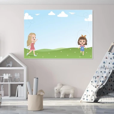 Dry-erase magnetic board for kids featuring cheerful girls - perfect for a bright children\'s room decor.