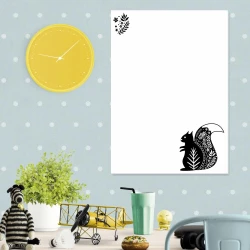 Dry-erase magnetic board for kids featuring a black squirrel design on a white background.