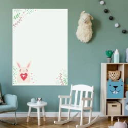 Magnetic dry-erase board for kids featuring a bunny design, perfect for bright children\'s rooms with wooden accents.