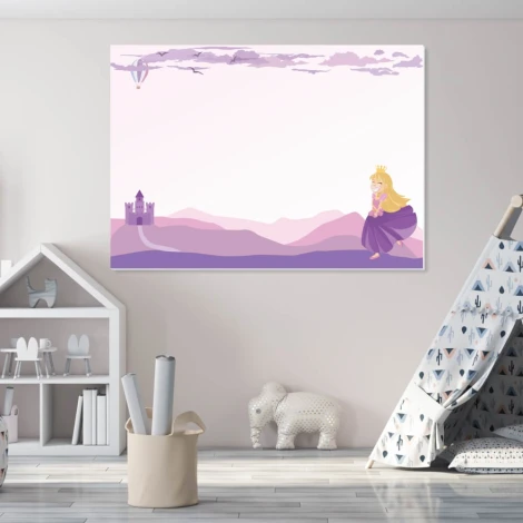 Dry-erase magnetic board for kids, princess castle design. Features a princess graphic.