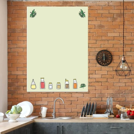 Magnetic whiteboard for kitchen spices 545 - Kitchen arrangement with brick-colored walls and dark furniture.