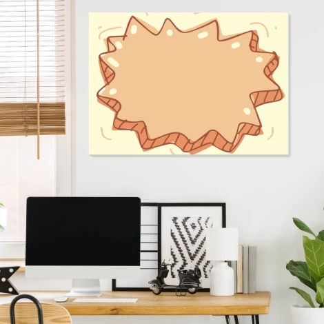 Dry-erase magnetic board in a speech bubble design with rounded edges.