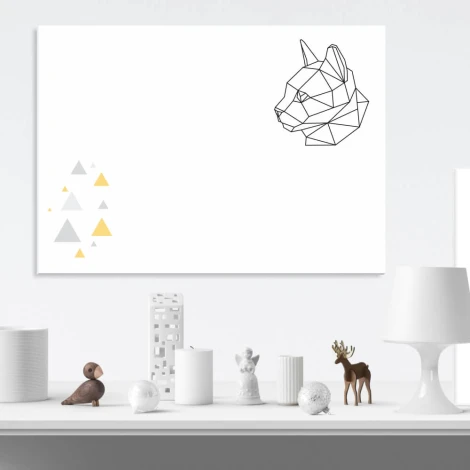 Magnetic dry-erase board cat 458 - Graphic design featuring a geometric cat silhouette and triangles.