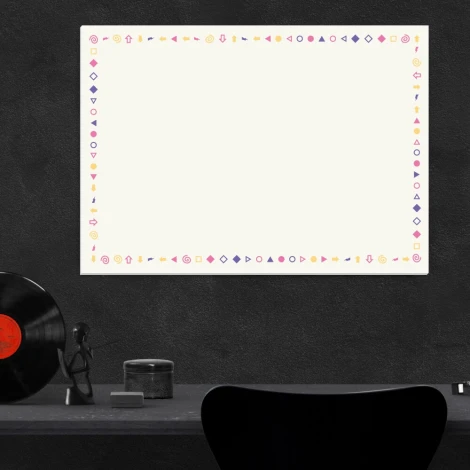 Dry-erase magnetic board with colorful patterns, perfect for a modern office or creative space.