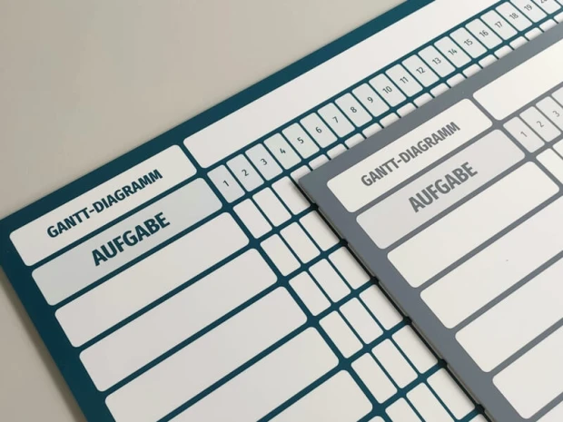 Gantt chart dry-erase board for daily month breakdown, Lean 113 - Simple grid with rectangles.