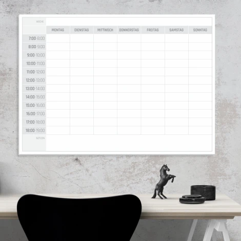 Magnetic dry-erase weekly planner board 294 German version - Simple grid with hours and days.