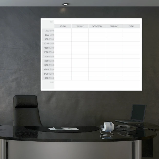Weekly planner magnetic whiteboard 298 English version - Office arrangement. Dark-colored walls.