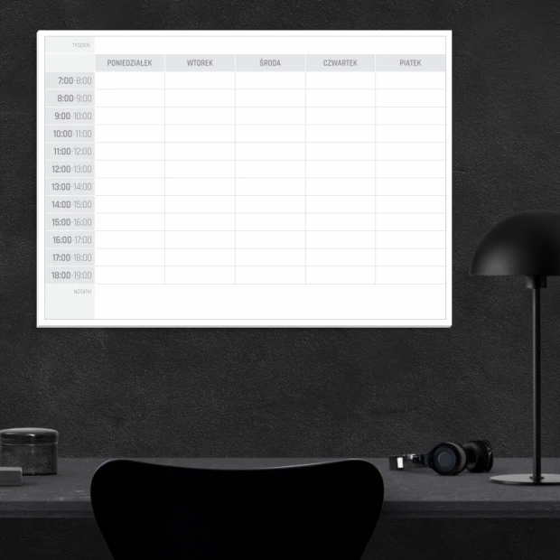 Magnetic dry-erase weekly planner board 299 Polish version - Simple rectangular board with grid design.