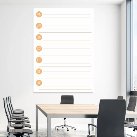 Weekly dry-erase magnetic planner board 292 - Office setup with light-colored walls and modern furniture.